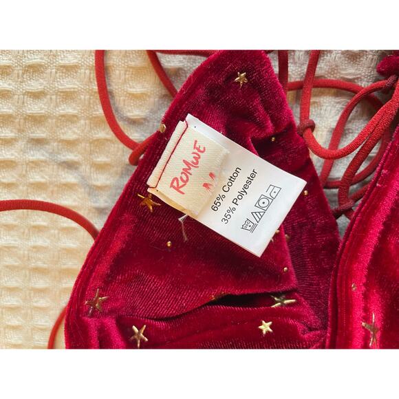 Romwe Red Velvet Celestial Gold Star Corset Back Spaghetti Strap Crop Top Med - Picture 7 of 7